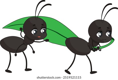 Formigas trabalhadoras carregando folhas juntas formiga anime