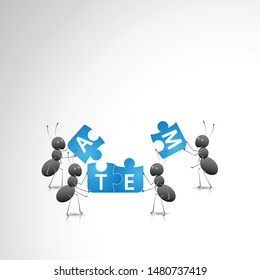 Hardworking ants working as a team