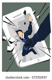 Hard-working Business. Break phone vector illustration