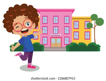 hardworking cute boy showing her school