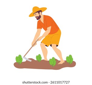 Hardworking Farmer Plowing the Field – Flat Design Illustration