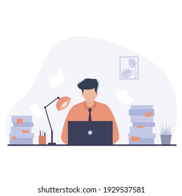 Hardworking man illustration. Flat vector design.