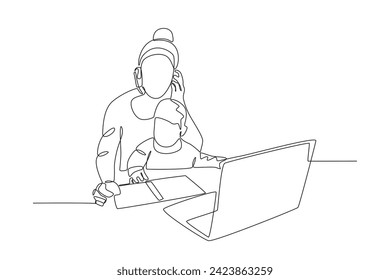 A hard-working mother. Working mom one-line drawing