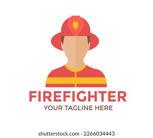 Hard-working professional Firefighter portrait on duty logo design. Person Profile, Avatar Symbol, Male people icon. Male professional firefighter worker vector design and illustration.
