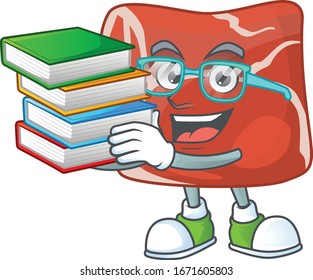 Estudiante de trabajo duro en diseño de caricaturas de carne con libro