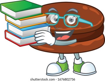 A hard-working student in chocolate alfajor cartoon design with book