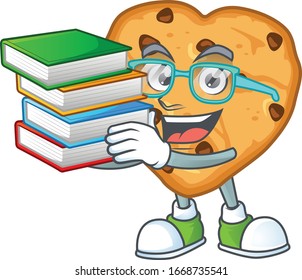 A hard-working student in chocolate chips love cartoon design with book