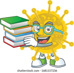 A hard-working student in coronavirus pandemic cartoon design with book