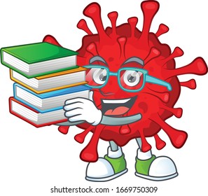 A hard-working student in dangerous coronaviruses cartoon design with book