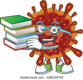 A hard-working student in deadly coronavirus cartoon design with book 