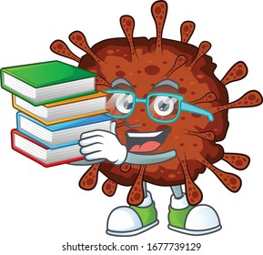 A hard-working student in infection coronavirus cartoon design with book