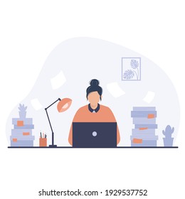 Hardworking woman illustration. Flat vector design.