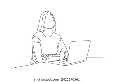 Hardworking woman. Woman in office one-line drawing