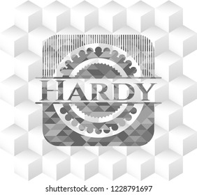 Hardy grey emblem with cube white background