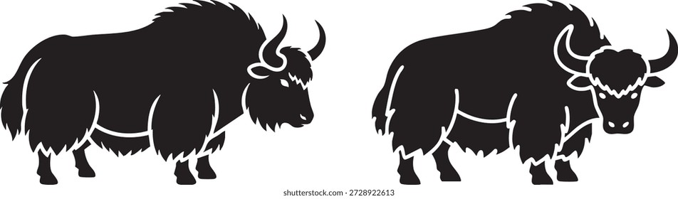 Hardy Yak Vector Illustration Set: Mountain Animal Silhouettes for Asia, Cold Climate, and Resilience