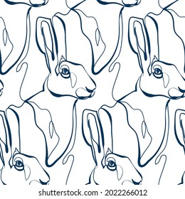 hare animal art line vector modern seamless pattern print white 