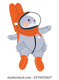 Hare astronaut. Isolated, on a white background. Flat vector illustration