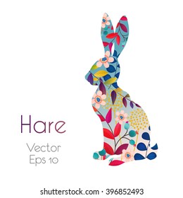 Hare of beautiful flowers, vector illustration, logo