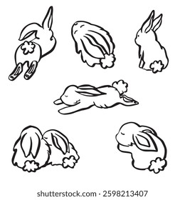 Hare black linear sketch isolated on white background. Cute bunny rabbit in continuous linear drawing style. Rabbits for Easter. Vector illustration.