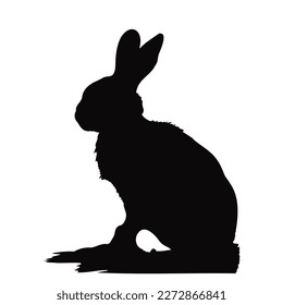 Hare black silhouette on white background. Vector Icon of bunny or rabbit shadow, element for postcard, wildlife, zoo image. Rabbit animal in nature monochrome sticker or decal of wildlife hare shade