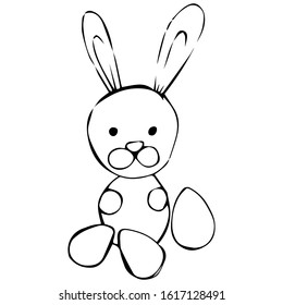 Hare, black and white vector illustration for coloring book. Easter bunny. Holiday pattern with bunnies. Idea for greeting cards, invitations. Vector illustration in flat design. 
