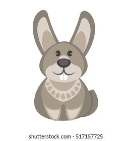 hare bunny funny cartoon character. Cute icon of wild animal from forest in flat design. Vector illustration isolated on white background.