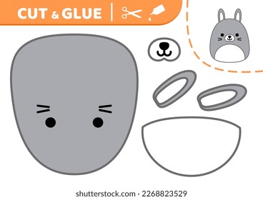 Hare. Sonnig. Kaninchen. Squishmallow. Schneiden und Kleben. Applique. Papierspiel. Flat, Cartoon. Einzige Vektorgrafik eps10