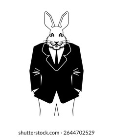 Homem de negócios de lebre. Coelho de terno de negócios, coelho chefe.