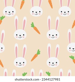 Hare and carrot pattern on light pink background.