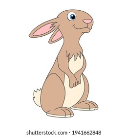 Hare. Cartoon character Bunny isolated on white background. Rabbit. Template of cute farm animal. Education card for kids learning animals. Suitable for decoration and design. Vector in cartoon style.