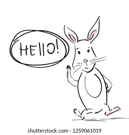 Hare. Cool rabbit with talk bubble and hand drawn speech