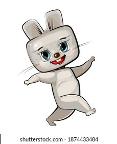 The hare is dancing. Rabbit in a cartoon style. Cute funny kid animal. Baby.Isolated on white background vector.