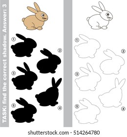 Hare with different shadows to find the correct one, the easy educational kid gaming with simple game level, the funny educational matching game for preschool children.