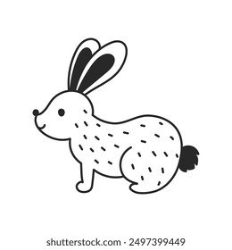 Dibujado a mano lindo boceto de conejo. Arte de línea de animales de bosque salvaje. Ilustración vectorial aislada