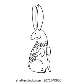 Hare in doodle or boho style. Simple sketched line art. Winter vector illustration isolated on white background.