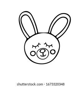 hare in doodle style. cute beast hand drawn in scandinavian simple monochrome. element for the design of children's rooms, clothes, sticker, coloring, poster