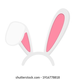 Hare ears mask isolated on white background. Funny rabbit ears for Easter or spring time celebration. Element of hare costume for photobooth. Vector flat cartoon illustration. 