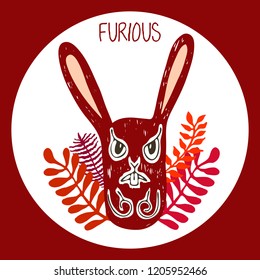 Hare emotions stock vector illustration hand drawing text sticker furious