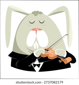 The hare enthusiastically plays the violin