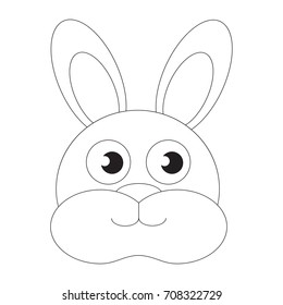 Hare face cartoon. Outlined illustration with thin line black stroke