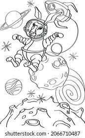 hare flying in space with a rocket