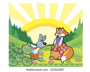 the hare and the Fox in the forest