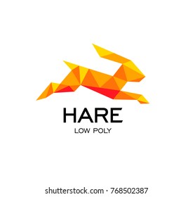 Hare geometrical sign, rabbit abstract polygonal vector logo template. Easter Bunny. Origami orange color low poly wild animals icon. 