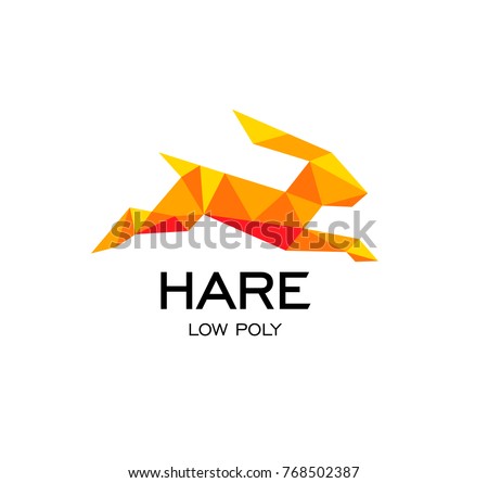 Hare geometrical sign, rabbit abstract polygonal vector logo template. Easter Bunny. Origami orange color low poly wild animals icon. 