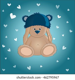 Hare in a hat with bear ears