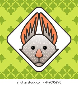hare head in the flat style on a background of a forest clearing. Cute picture