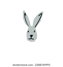 Hare head illustration in minimalist cutting style isolated on white