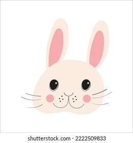 Hare head with pink ears on white background