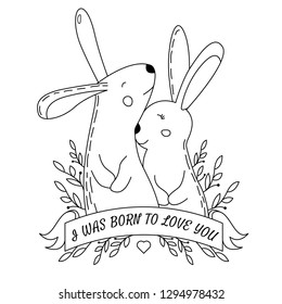 hare hug heart line vector