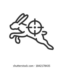 Hasen- und Jagdbereich, lineares Symbol. Bearbeitbarer Hub